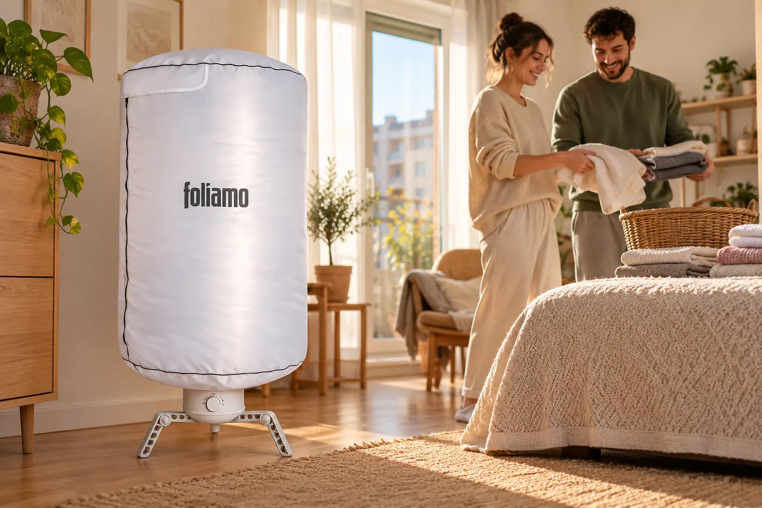 Foliamo AirDry в светъл апартамент с прибрано чисто пране