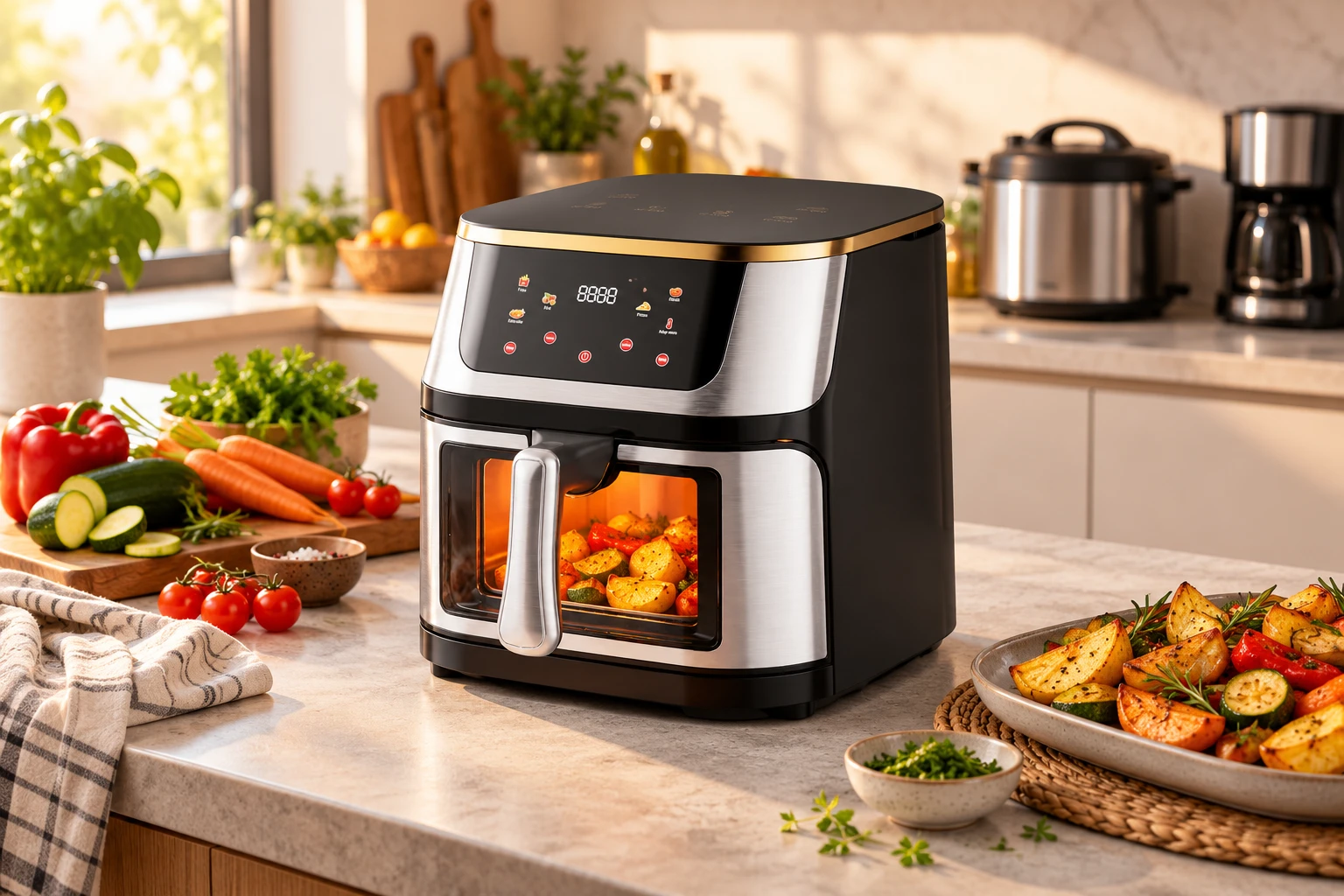 Air Fryer Migliore на кухненски плот с продукти за вечеря