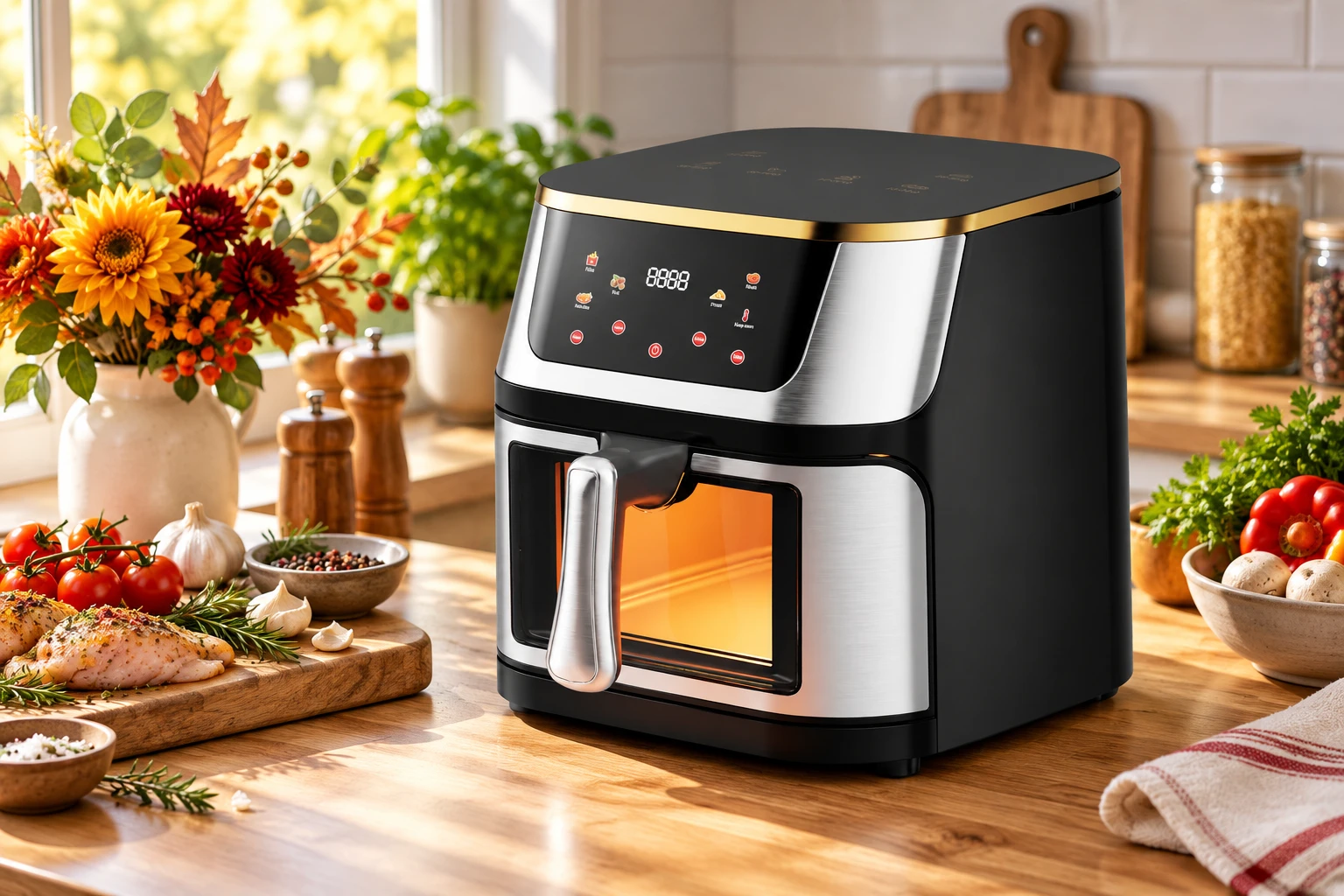 Air Fryer Migliore на кухненски плот с продукти за вечеря